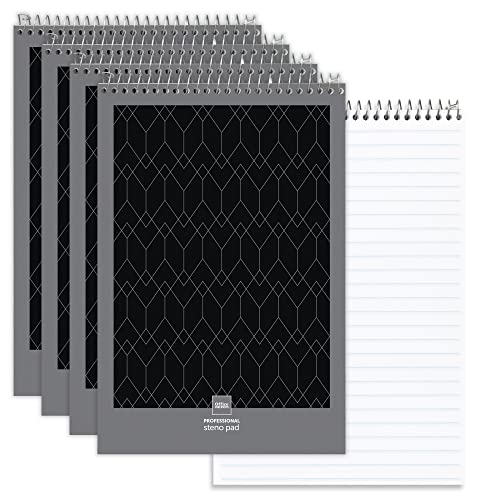 Office Depot Professional Steno Book, 6in. x 9in., Gregg Ruled, 140 Pages (70 Sheets), Black/Gray, Pack Of 4, 99523