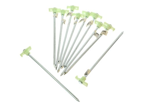 SE 10-1/2″ Metal Tent Pegs with Glow-in-the-Dark Stoppers (10-Pack) – 910NRC10