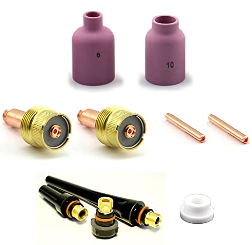 WeldingCity TIG Welding Torch Accessory Kit (1/8″) Collet-Large Gas Lens-Ceramic Cup-Gasket-Back Cap for Torch 9, 20 and 25 Series Lincoln Miller Hobart ESAB Weldcraft CK AHP (T45)