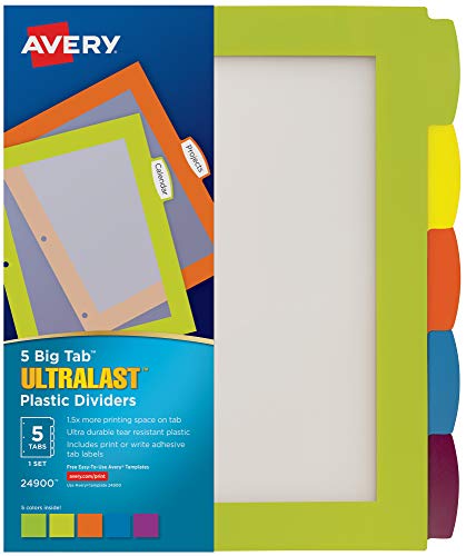Avery Ultralast Big Tab Plastic Dividers, 5 Tabs, 1 Set, Multicolor (24900)