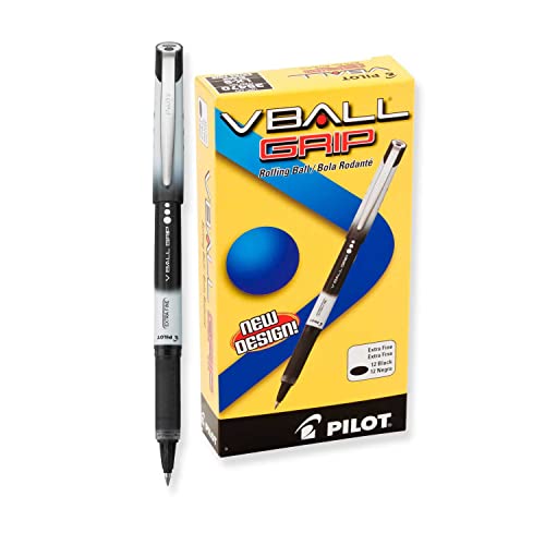 Pilot VBall Grip Liquid Ink Roller Ball Stick Pen, Black Ink.5mm, Dozen