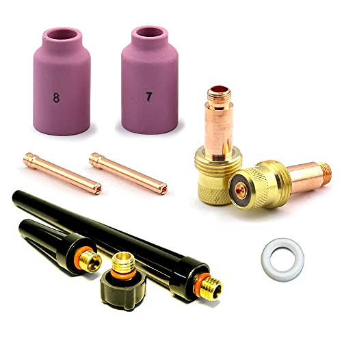 WeldingCity TIG Welding Torch Accessory Kit for Gas Lens Setup 3/32″ Collet-Gas Lens-Ceramic Cup-Gasket-Back Cap in Torch 17, 18 and 26 Miller Lincoln Hobart ESAB Weldcraft (T14)