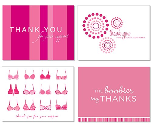Two Poodle Press 20 Card Variety Pack – Breast Cancer Support Modern Pink Ribbon Thank You Cards in 4 Designs, Printed on 100% Recycled Stock – For Charity Events, Runs, Walks and 3-Day