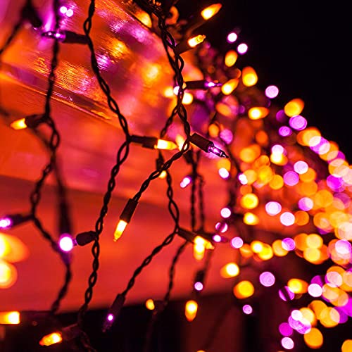 Kringle Traditions 8.5 ft 150 Purple/Orange Icicle Lights – Black Wire, Indoor/Outdoor Halloween Lights