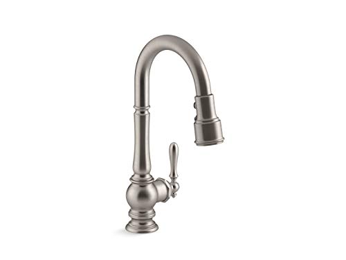 KOHLER Artifacts® Pull Down kitchen sink faucet with Single Hole Install and lever handle, DockNetik(R) magnetic docking, and 3-function sprayhead featuring Sweep(R) and BerrySoft(R) spray, K-99261-VS