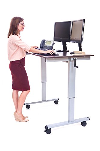 Offex 48″ Rolling High Speed Crank Adjustable Stand Up Desk with Melamine Top, Steel Frame – Siver/Dark Walnut, Perfect for Home, Office and More