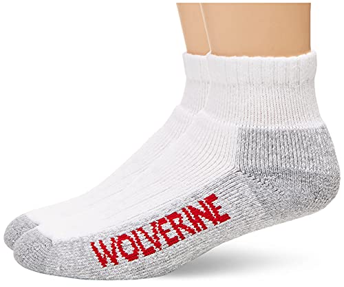 WOLVERINE Men’s 2 Pack Steel Toe Cotton Quarter Sock, White, L/Shoe Size 9-13