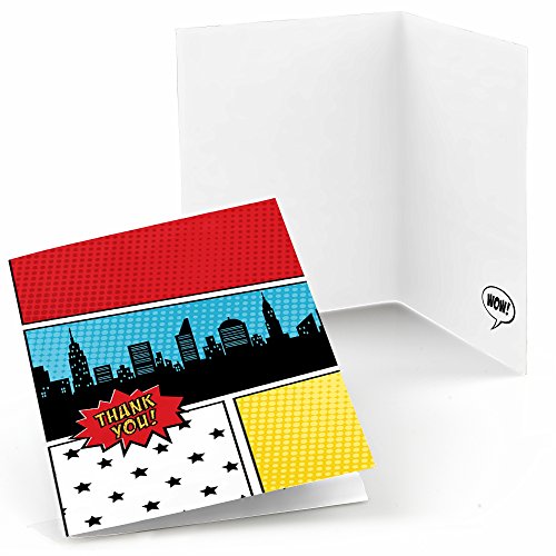 Big Dot of Happiness Bam Superhero – Baby Shower or Birthday Party Thank You Cards (8 Count)