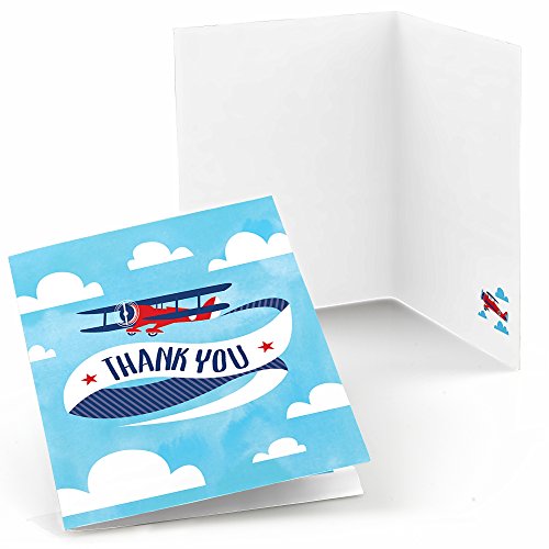 Big Dot of Happiness Taking Flight – Airplane – Vintage Plane Baby Shower or Birthday Party Thank You Cards (8 count)