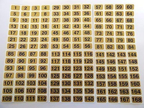 Minilabel Gold 16X10mm Consecutive, Sequential Number Sequence Labels, Numbering Stickers, From 1-168
