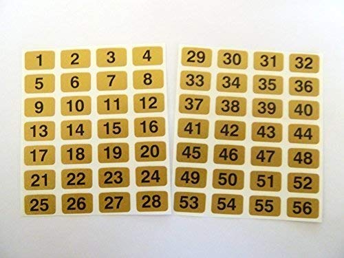 Minilabel Gold 16X10mm Consecutive, Sequential Number Sequence Labels, Numbering Stickers, From 1-56