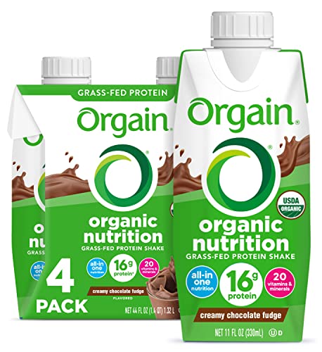 Orgain Organic Nutritional Shake, Creamy Chocolate Fudge – Meal Replacement, 16g Grass Fed Whey Protein, 20 Vitamins & Minerals, Gluten & Soy Free, Non-GMO, Packaging May Vary, 11 Fl Oz (Pack of 4)