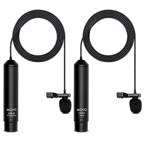 Movo LV4 Phantom Power XLR Lavalier Microphone Interview Kit with Omnidirectional and Cardioid XLR Lapel Mics, Metal Clips and Windscreens – Perfect for Video Shoots, Podcasting, YouTube Recording