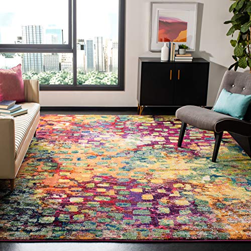 SAFAVIEH Monaco Collection 6’7″ x 9’2″ Pink/Multi MNC225D Boho Chic Abstract Watercolor Non-Shedding Living Room Bedroom Dining Home Office Area Rug