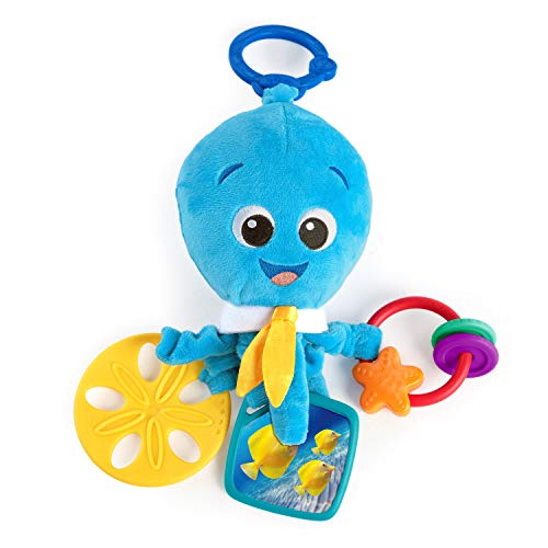 Baby Einstein Activity Arms Octopus BPA Free Clip on Stroller Toy with Rattle and Mirror, Age Newborn + , Blue