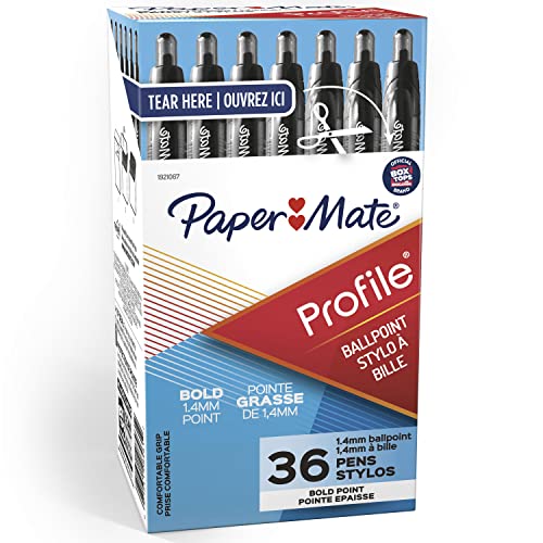 Paper Mate Profile Retractable Ballpoint Pens, Bold Point (1.4mm), Black, 36 Count