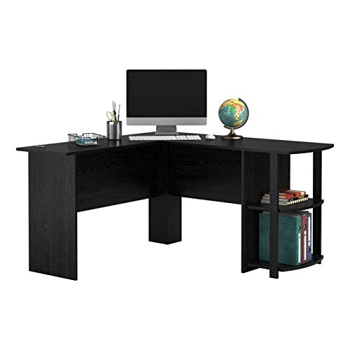 SoSo-BanTian1989 L-Shaped Corner Computer Desk with Bookshelves, PC Laptop Gaming Table Home Office Workstation (Black) | The Storepaperoomates Retail Market - Fast Affordable Shopping