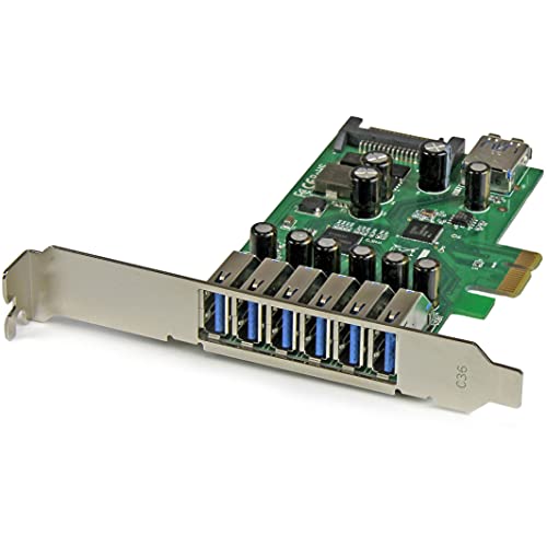 StarTech.com 7 Port PCI Express USB 3.0 Card – 5Gbps – Standard & Low-Profile – SATA Power – UASP Support – 1 Internal & 6 External USB 3.0 Ports (PEXUSB3S7)