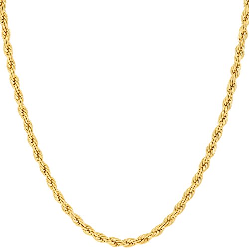 LIFETIME JEWELRY 2mm Rope Chain Necklace 24k Real Gold Plated for Women and Men (16 inches, 1 – Gold Plated)