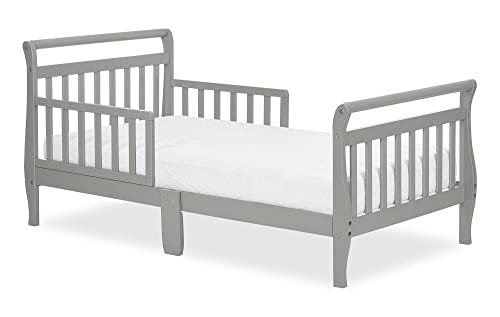 Dream On Me Classic Sleigh Toddler Bed In Cool Grey, JPMA Certified, Comes With Safety Rails, Non-Toxic Finishes, Low To Floor Design, Wooden Nursery Furniture