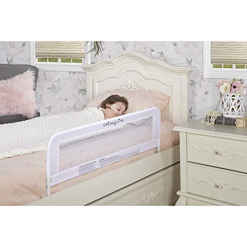 Dream On Me Adjustable Mesh Bed Rail, Two Height Levels, Ready To Use, Compatible with Adult Twin Size Beds, All Steel construction, Equipped with Guard Gap, Durable Nylon Fabric Mesh, White
