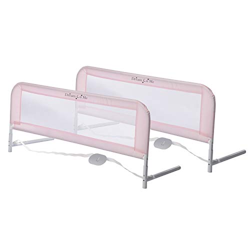 Dream On Me Adjustable Mesh Bed Rail in Pink, Two Height Levels, Breathable and Durable Fabric, Lightweight and Portable Bed Rail for Toddlers, Double Pack