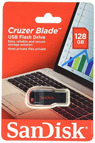 SanDisk Cruzer Blade USB Flash Drive, 128 GB, Black/Red (SDCZ50-128G-A46)