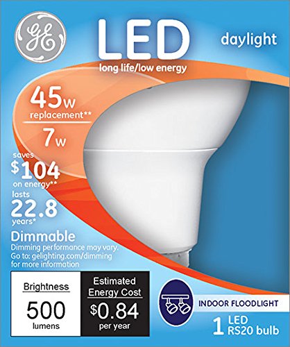 GE Lighting 20453 Energy Smart LED 7-watt 470-Lumen RS20 Indoor Flood Light, 2.5-Inch, Daylight, 1-Pack