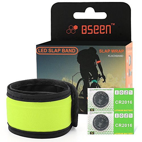 BSEEN LED Slap Armband for Running, Party Favor Light up Glow Bracelets Event Wristbands, Sports Safety Armband for Camping Jogging, Cycling, Hiking (Yellow Green, 35cm)