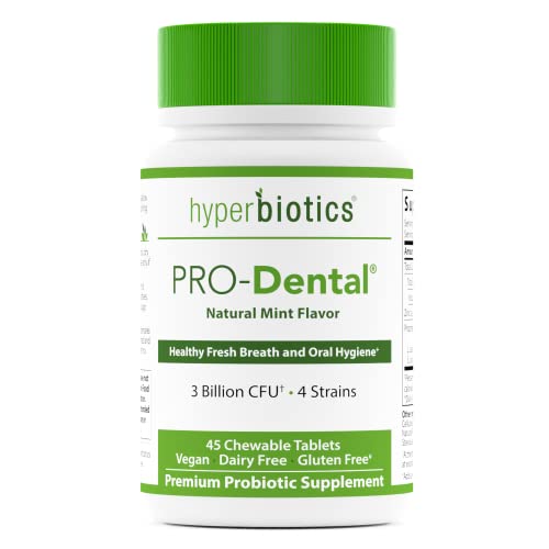 Hyperbiotics Vegan Pro Dental ENT | Chewable Mint Tablets | Premium Probiotic Supplement for Oral Health | Sugar Free | Ears, Nose, Throat | Freshen Bad Breath at It’s Source | 45 Count