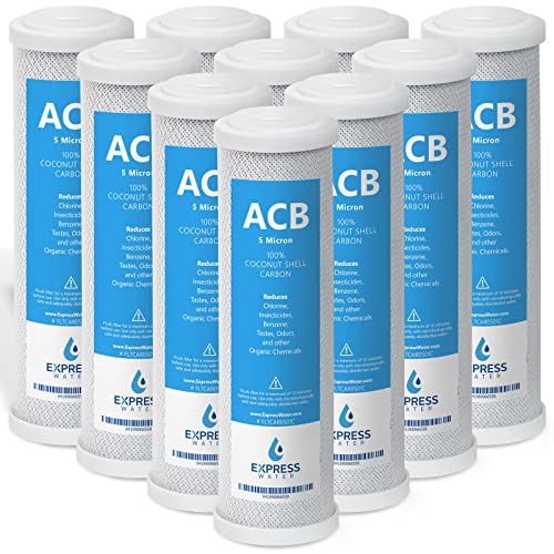 10 Pack Activated Carbon Block ACB Water Filter Replacement – 5 Micron, 10 inch Filter – Under Sink and Reverse Osmosis System