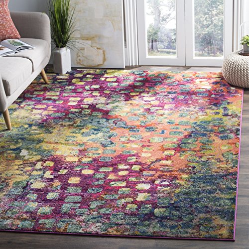 SAFAVIEH Monaco Collection 5’1″ x 7’7″ Pink/Multi MNC225D Boho Chic Abstract Watercolor Non-Shedding Living Room Bedroom Area Rug | The Storepaperoomates Retail Market - Fast Affordable Shopping