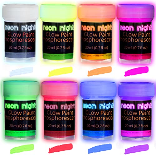 Neon Nights Glow-in-The-Dark Paint – Multi-Surface Acrylic Paints for Outdoor and Indoor Use on Canvas & Walls – Gifts for Artists – Phosphorescent – Stocking Stuffers for Boys and Girls