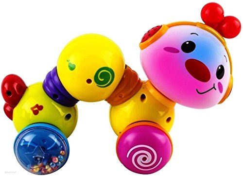 WolVol Musical Press and Crawl Baby Activity Toy – Rolling Rattle Worm w/Lights & Music – Fine Motor Skills & Fun Learning Crawler for Babies & Kids – Safe and Tested Toy for Toddlers