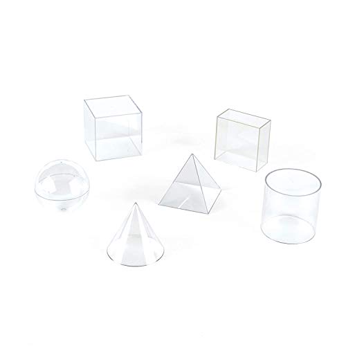hand2mind Plastic Fillable 3D Shapes, Clear Geometric Solids for Measuring Volume (Set of 6)