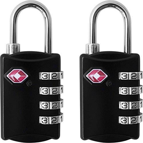 TSA Luggage Locks (2 Pack) – 4 Digit Combination Steel Padlocks – Approved Travel Lock for Suitcases & Baggage – TSA Lock – Black