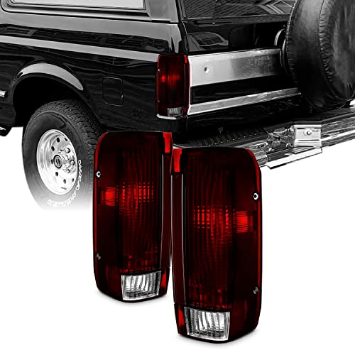 AKKON – For 87-97 Ford Bronco F150 F250 F350 Pickup Truck Dark Red Tail Lights Brake Lamps Replacement Pair Assembly