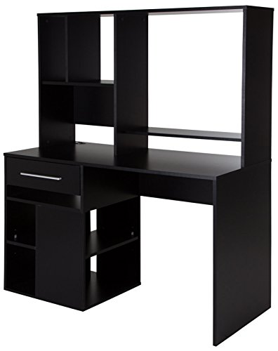 South Shore Narrow Home Office Computer Desk with Hutch, Pure Black