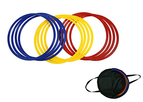 Trademark Innovations Speed & Agility Training Rings – Set of 12 – 16″ Diameter – With Carrycase – (Multicolor)
