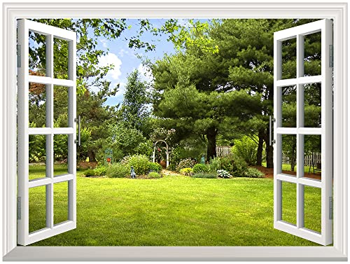 wall26 Removable Wall Sticker/Wall Mural -Beautiful Garden View Out of The Open Window Creative Wall Decor – 24 Inchx32 Inch