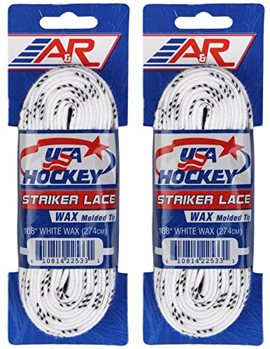 New A&R 2 Pair USA Hockey Striker WAXED Molded Tip Skate Laces White 108″