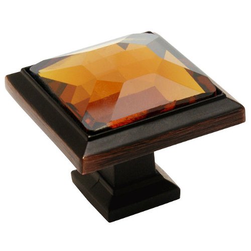 10 Pack – Cosmas 5883ORB-A Oil Rubbed Bronze Cabinet Hardware Square Knob with Amber Glass – 1-1/4″ Square