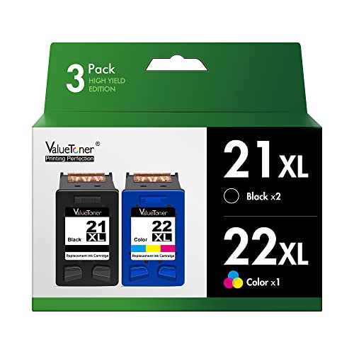 Valuetoner Remanufactured Ink Cartridge Replacement for HP 21 XL 21XL 22 XL 22XL C9351AN & 22 C9352AN for DESKJET F4180 F2210 D1560, OFFICEJET 4315 J3640, FAX 3180, PSC 1401 (2 Black, 1 Tri-Color)