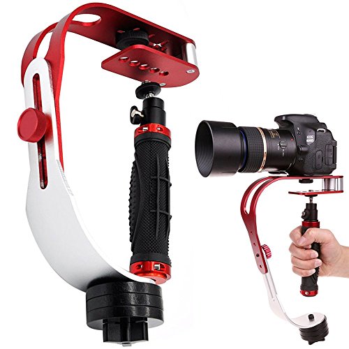 AFUNTA Pro Handheld Video DSLR Camera Stabilizer Steady Compatible GoPro Cannon Nikon Sony Camera Cam Camcorder DV Smartphone up to 2.1 lbs with Smooth Pro Steady Glide -Red/Silver/Black