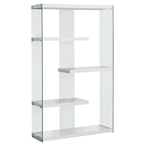 Monarch Specialties I Tempered Glass Bookcase, 60″, Glossy White