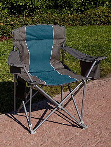 LivingXL 1000-lb. Capacity Heavy-Duty Portable Oversized Chair, Collapsible Padded Arm Chair with Cup Holders and Lower Mesh Side Pocket, Blue
