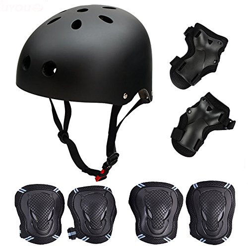 Skateboard/Skate Protection Pads Set with Helmet-SymbolLife Helmet with 6pcs Elbow Knee Wrist Pads for Kids Youths BMX/Cycling/Rollerblading for Head M (20.5-22.4 inch) Black