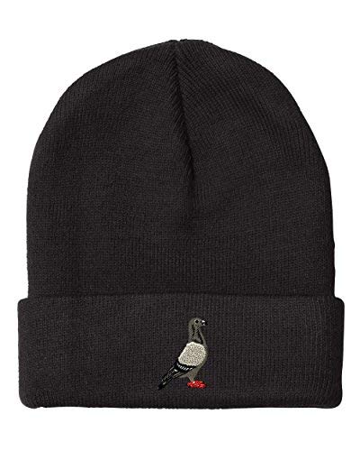 Beanies for Men Pigeon B Embroidery Birds Pigeon Embroidery Winter Hats for Women Acrylic Skull Cap 1 Size Black Design Only