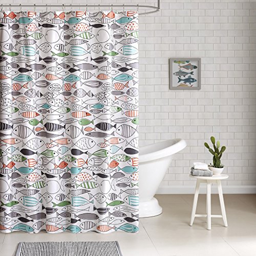 HipStyle – Sardinia – Modern Multi-color Fish – Cotton Printed – Designer Shower Curtain – 72″ x 72″ – Machine Washable