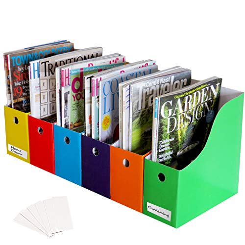 Evelots Magazine File Holder-Organizer-Full 4 Inch Wide-6 Colors-W/Labels-Set/6